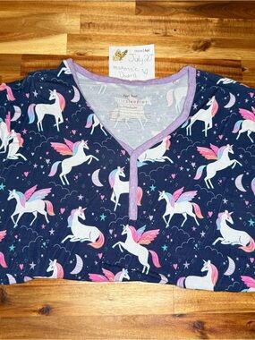 Little Sleepies Navy Unicorn Short Sleeve Pajama Top with Lavender Trim